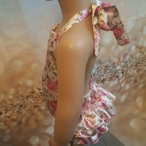 Girly Sateen flowers roses romper new ruffles back
